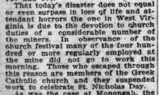 Hundreds of miners survive disaster because they observed St. Nicholas Day - 