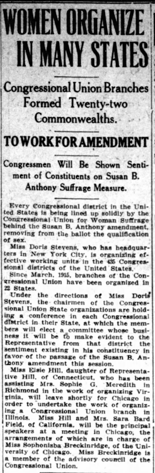 Women Organize in Many States, The Washington Herald, (Washington, D.C.) 24 January 1916, p 10 - 