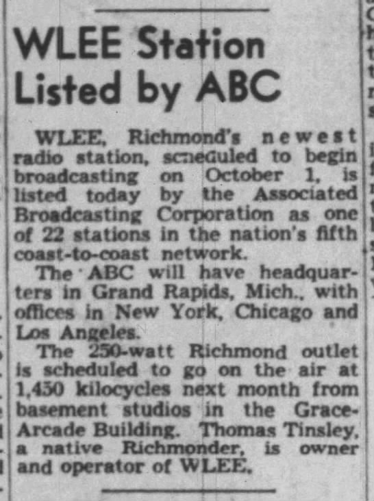 WLEE Station Listed by ABC - 
