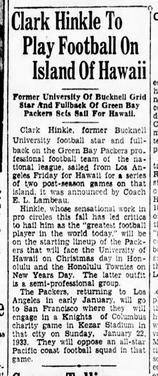 Clark Hinkle To Play Football On Island Of Hawaii - 