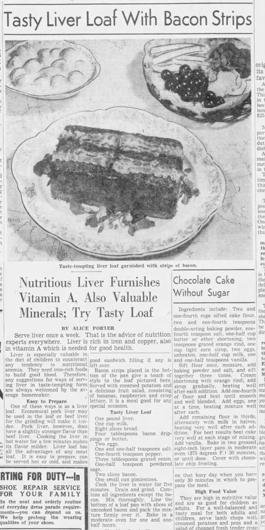 Recipe: Tasty liver loaf with bacon strips (1942) - 