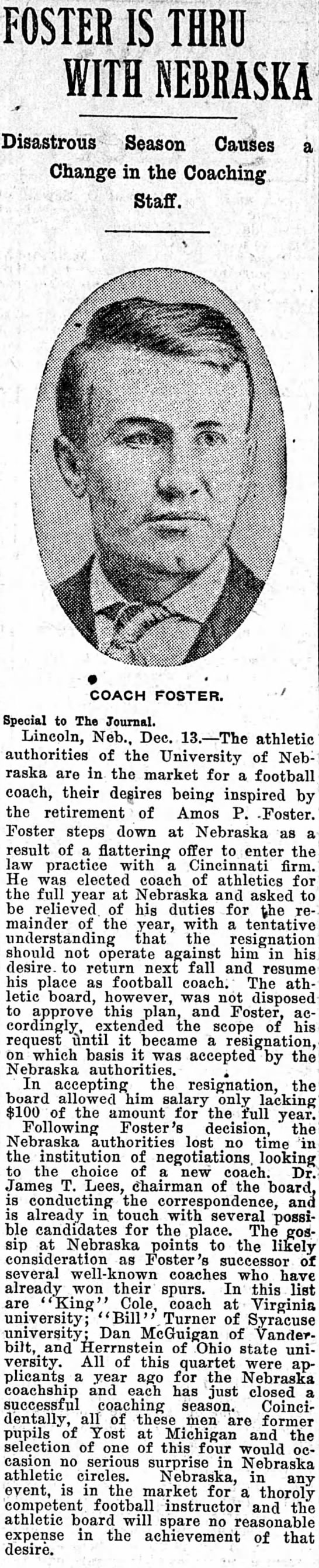 1906 Amos Foster resigns - 