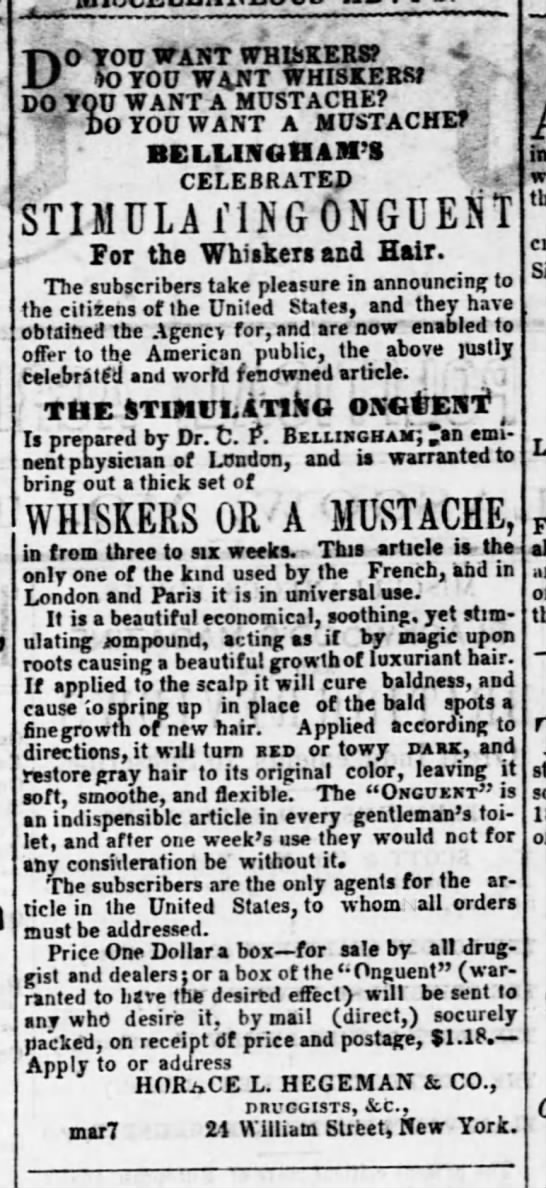 Ad for hair growth product, Missouri 1861 - 