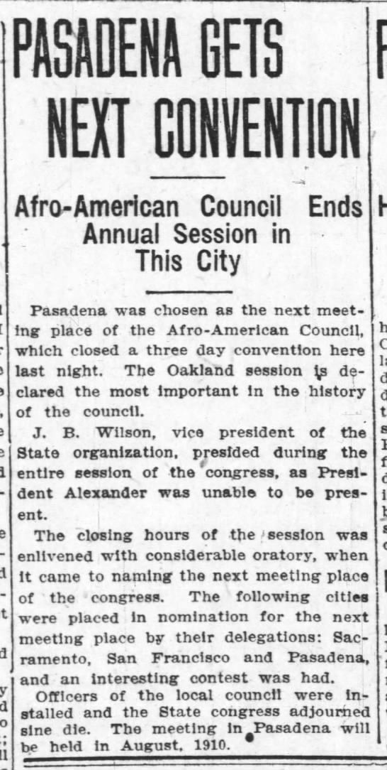 Afro-American Council -- 1910 meeting to be in Pasadena - 