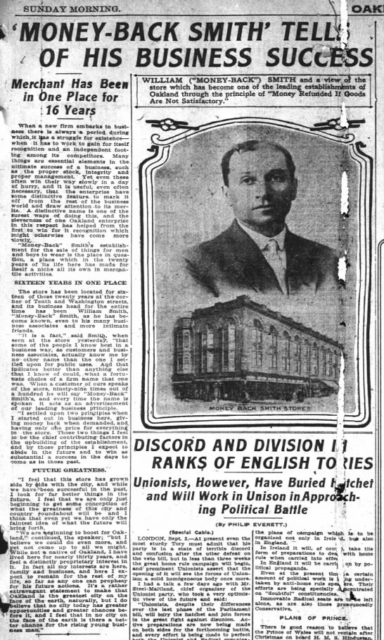 Money-Back Smith Tells - Oakland Tribune September 3, 1911 - 