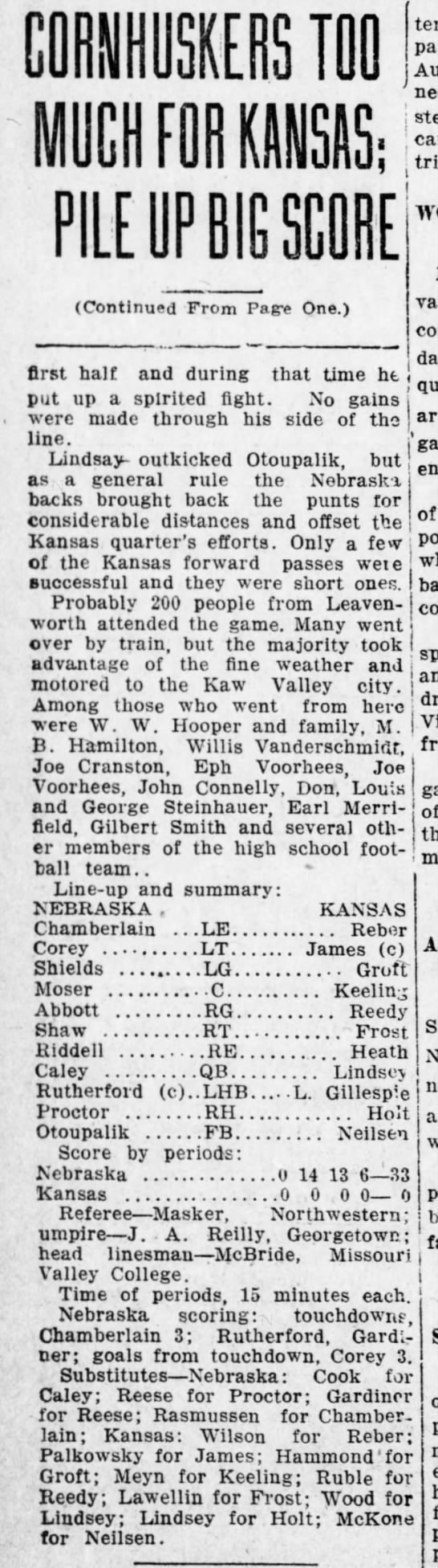 1915 Nebraska-Kansas football, Leavenworth Times, part 2 - 