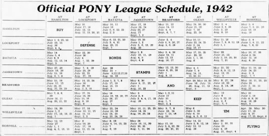 1942 PONY League schedule - 