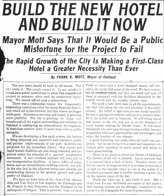 Mott says: Build the Oakland Hotel - 