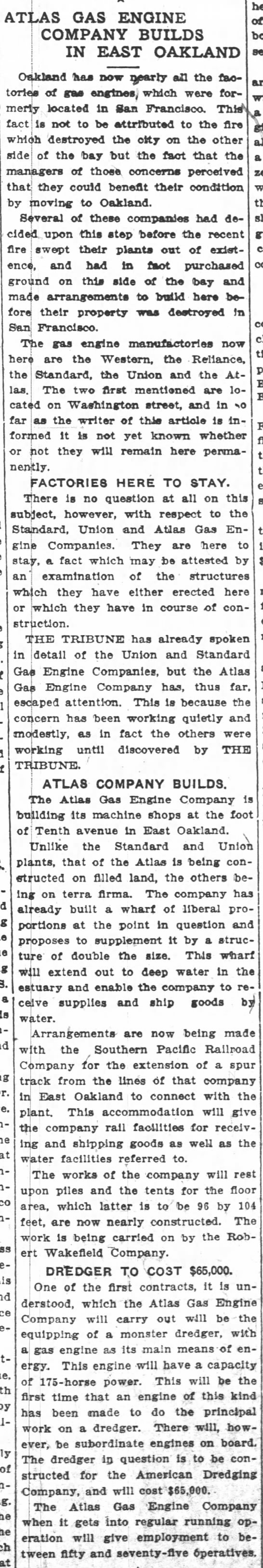 Atlas Gas Engine Company Builds in East Oakland - 