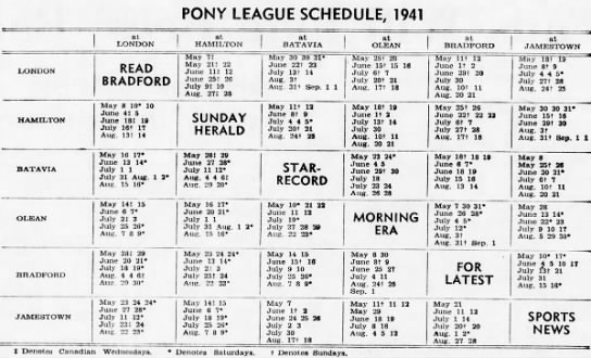 1941 PONY League schedule - 