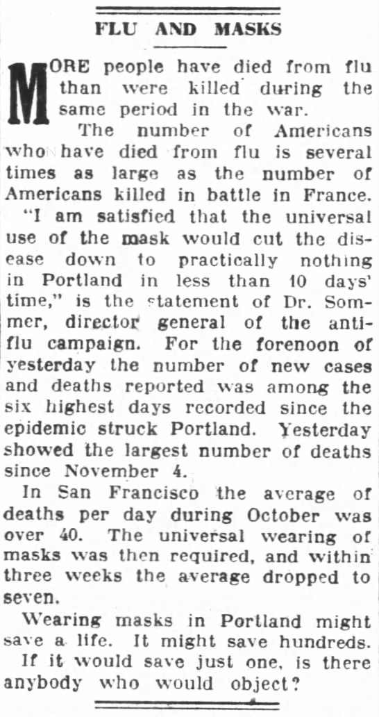 Advocating mask wearing in Portland, Oregon during the 1918 Flu Pandemic. - 