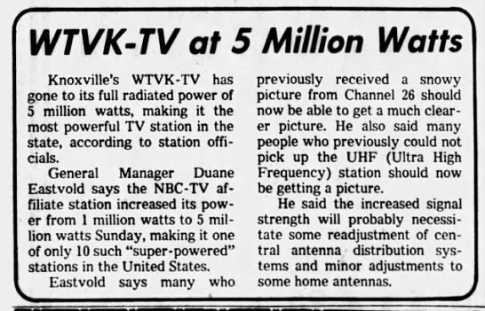 WTVK-TV at 5 Million Watts - 
