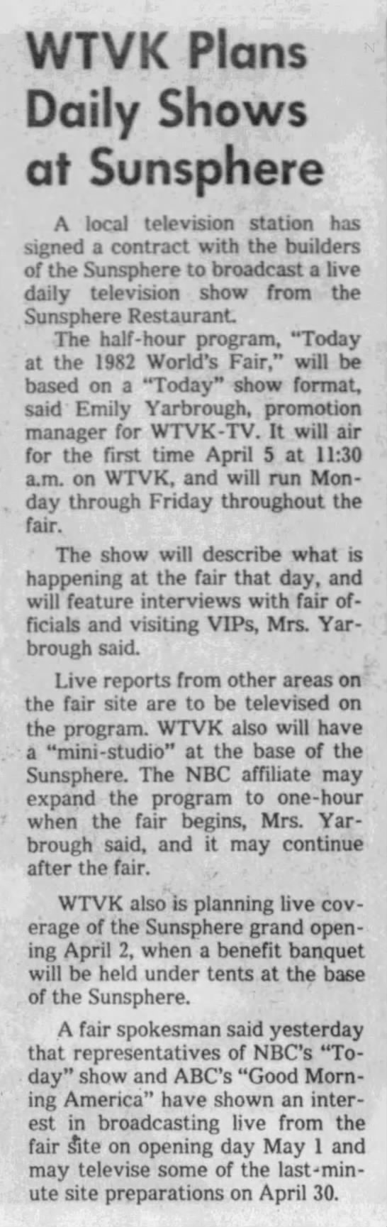 WTVK Plans Daily Shows at Sunsphere - 