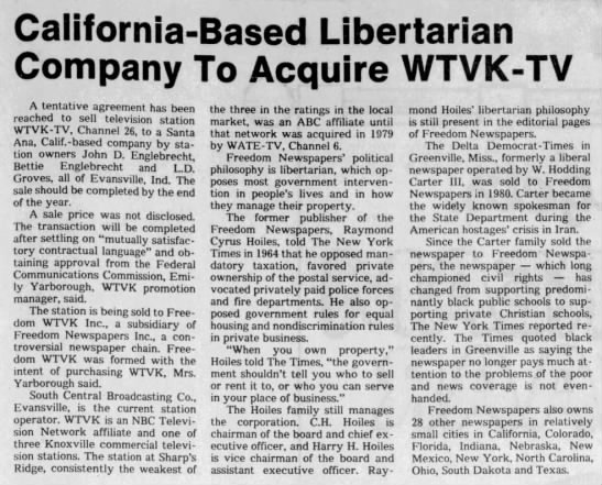 California-Based Libertarian Company To Acquire WTVK-TV - 