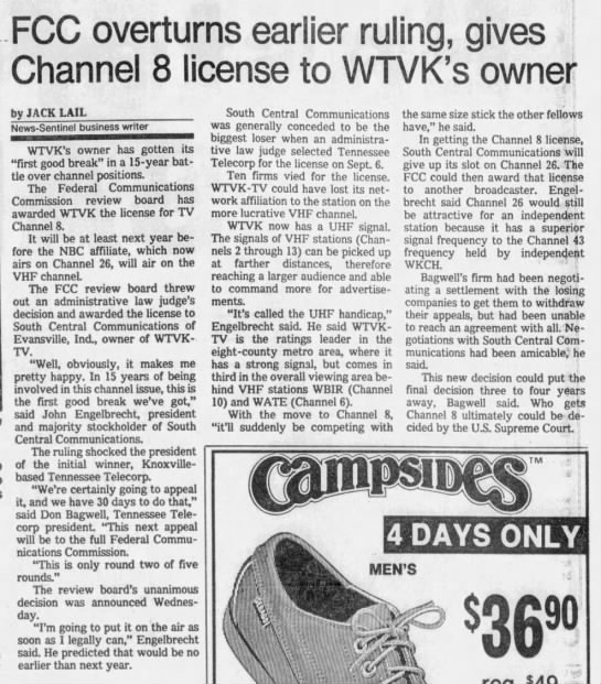 FCC overturns earlier ruling, gives Channel 8 license to WTVK's owner - 