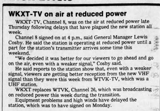 WKXT-TV on air at reduced power - 