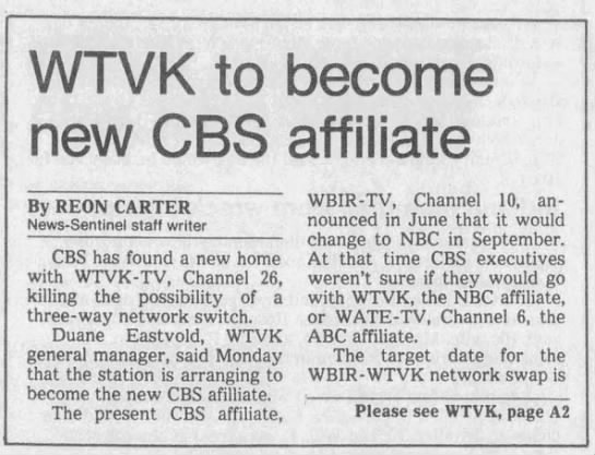 WTVK to become new CBS affiliate - 
