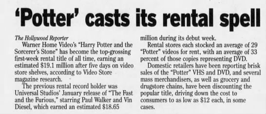 'Potter' casts its rental spell - 