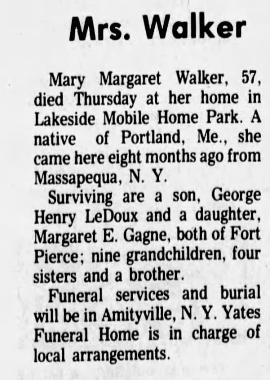Obituary for Mary Margaret Walker - Newspapers.com
