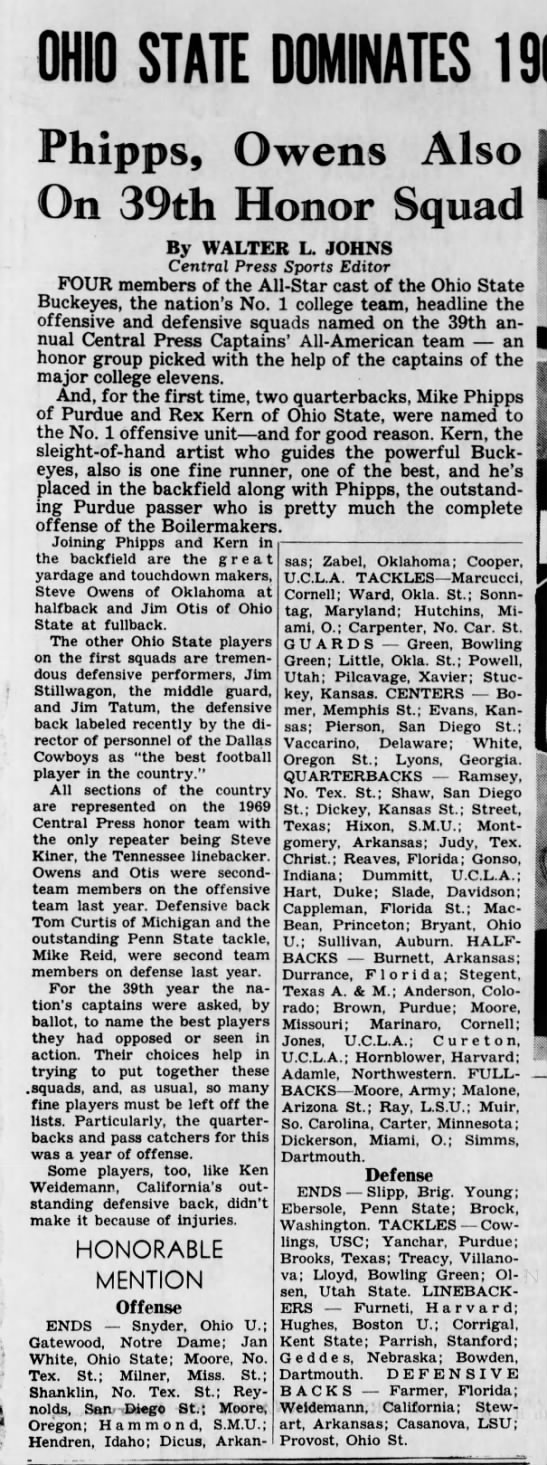 1969 Central Press Captains All America football team - 