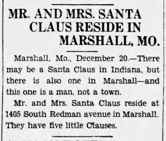 Mr. and Mrs. Santa Claus reside in Marshall, MO - 