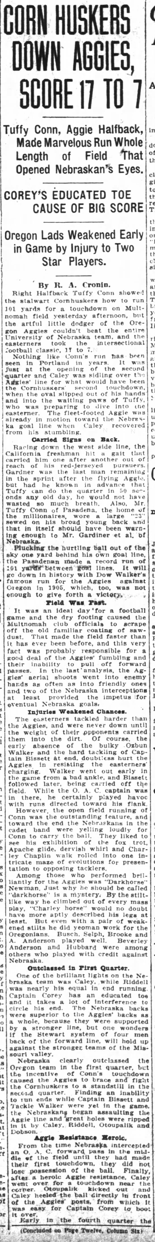 1916 Nebraska-Oregon State football, Portland paper - 