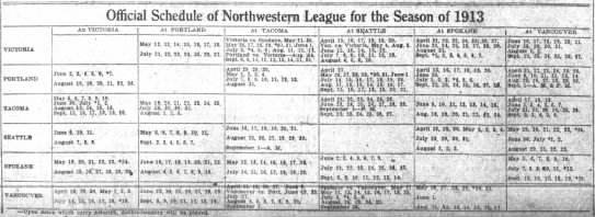 1913 Northwestern League schedule - 