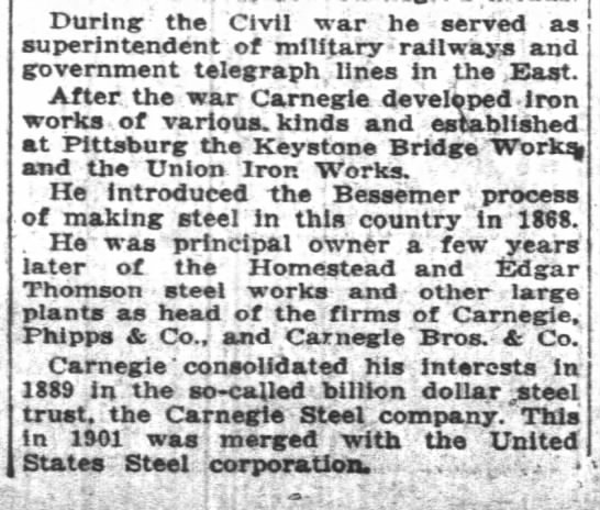 Andrew Carnegie built fortune in steel - 