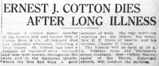 Ernest J. Cotton dies - 