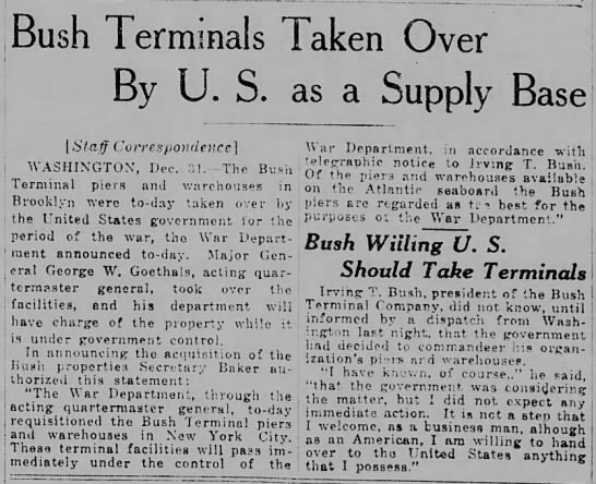 Bush Terminals Taken Over By U.S. as a Supply Base - 