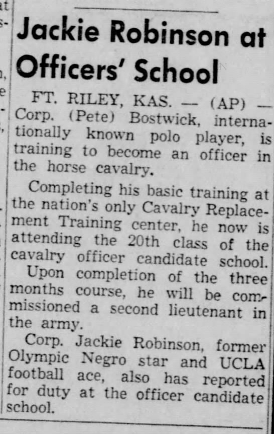 Jackie Robinson reports for duty at Army's officer candidate school, 1942 - 