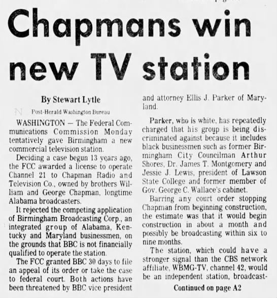 Chapmans win new TV station - 