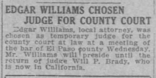 Edgar Williams Chosen Judge for County Court - 