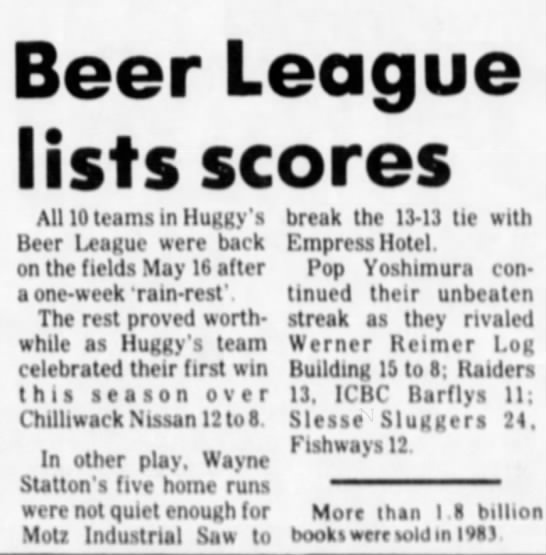 Beer League lists scores - 