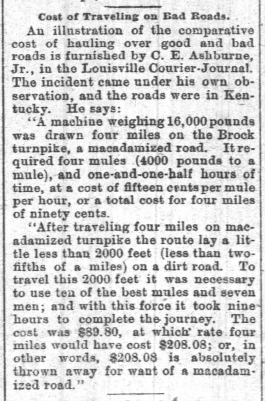 Poor roads increase cost of transportation - 1898 - 