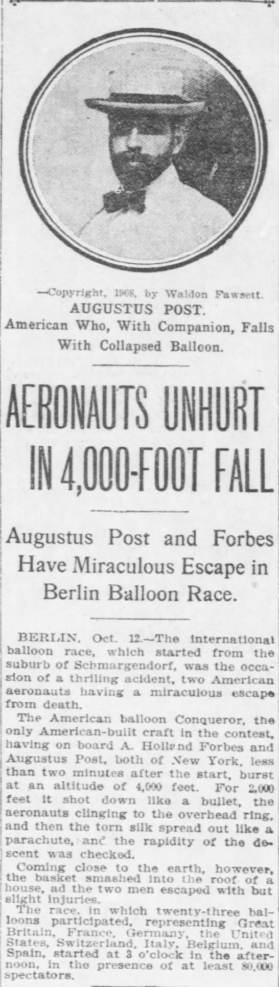 Aeronauts Unhurt in 4,000 Foot Fall - 