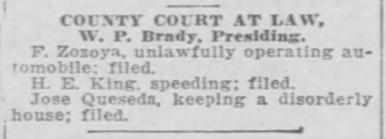 County Court at Law: W. P. Brady, Presiding - 