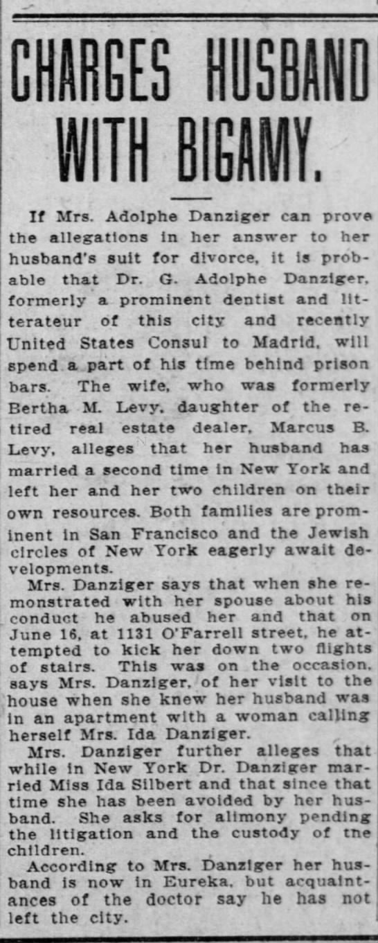 "Charges Husband With Bigamy" (Adolphe de Castro) - 