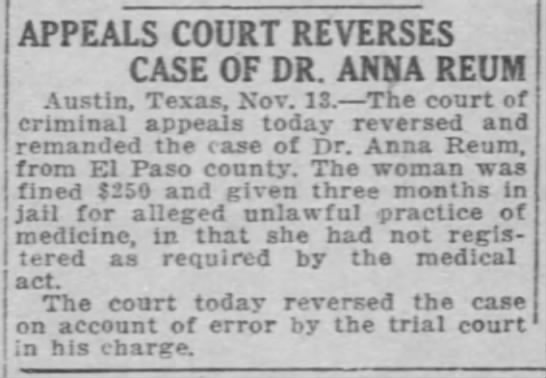 Appeals Court Reverses Case of Dr. Anna Reum - 