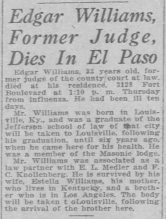 Edgar Williams, Former Judge, Dies In El Paso - 