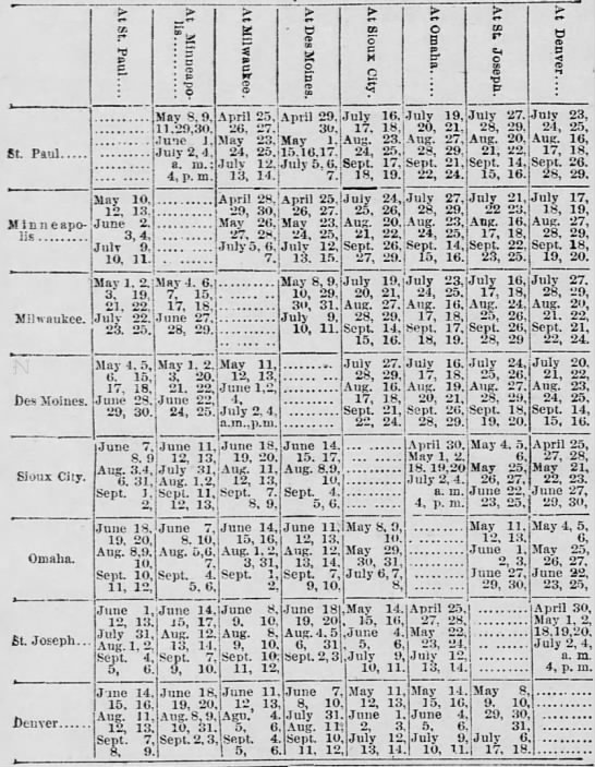 1889 Western Association schedule - 