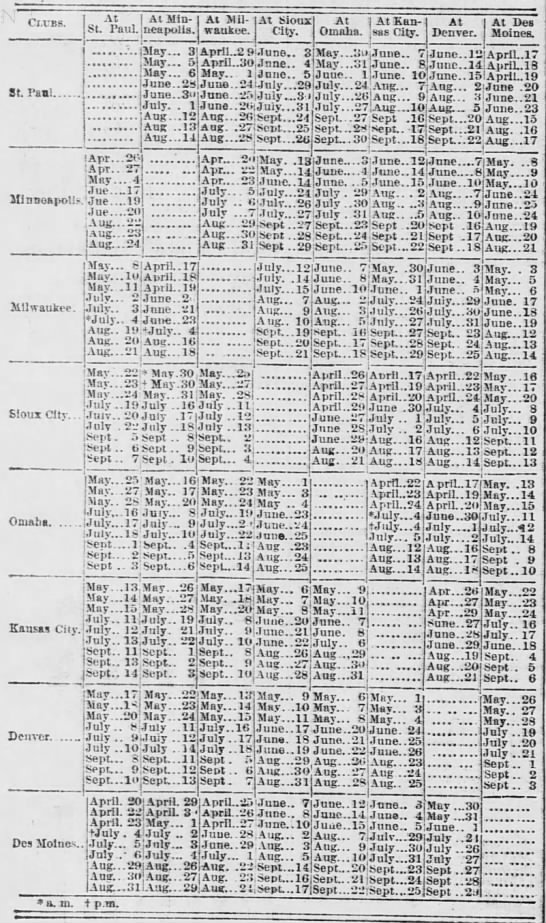 1890 Western Association schedule - 