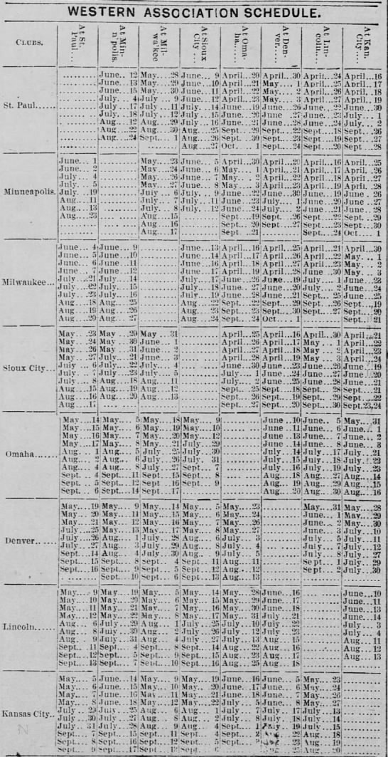 1891 Western Association schedule - 