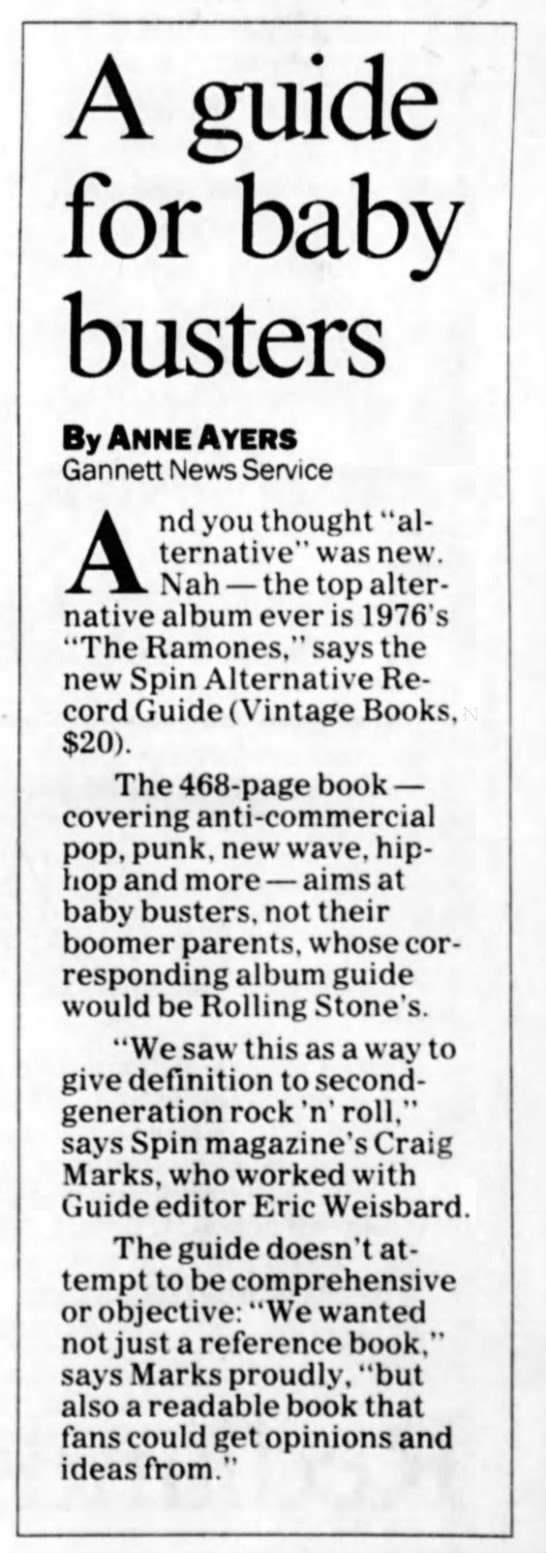 "A guide for baby busters" by Anne Ayers (Spin Alternative Record Guide review) - 