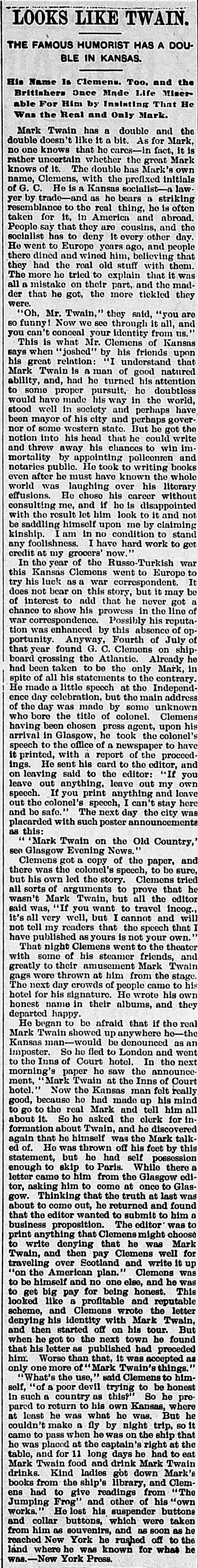 Article tells story of Mark Twain look-alike in Kansas - 