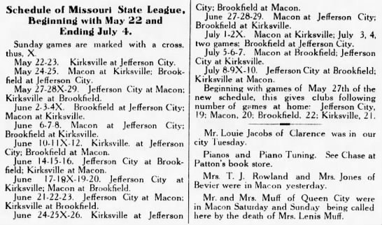 1911 Missouri State League schedule - 
