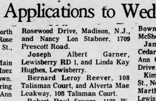 Bernard Leroy Reever-Alverta Mae Leakman 1973 Wedding Application - 