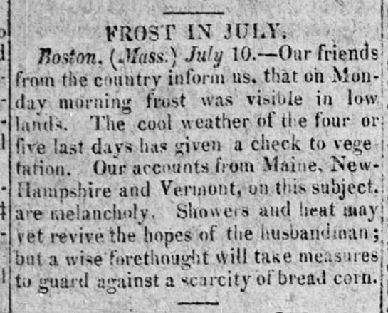 Frost in July - the year without a summer 1816 - 