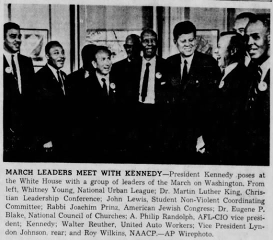 Leaders of the March on Washington are pictured meeting with President Kennedy - 