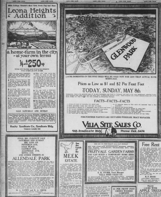 Villa Site Sales  Tracts May 1921 - 